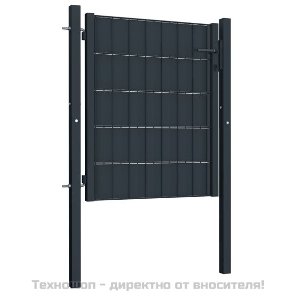 Оградна порта PVC и стомана 100x101 см, антрацит
