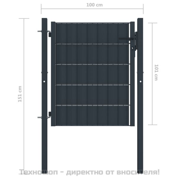 Оградна порта PVC и стомана 100x101 см, антрацит