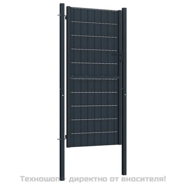 Оградна порта PVC и стомана 100x124 см, антрацит