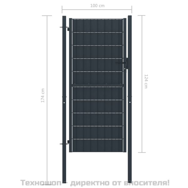 Оградна порта PVC и стомана 100x124 см, антрацит