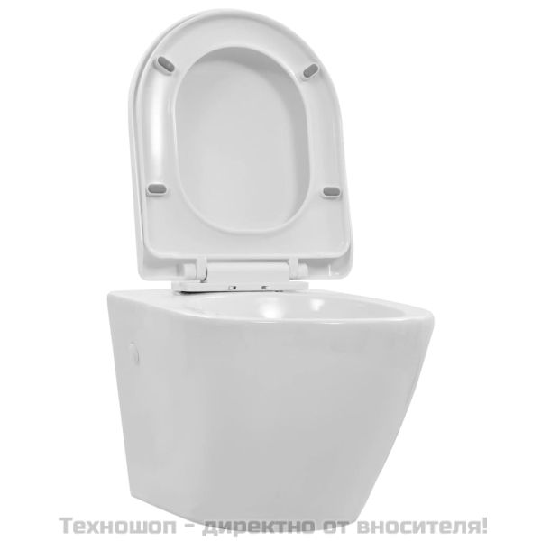 Окачена тоалетна чиния без ръб, керамична, бяла