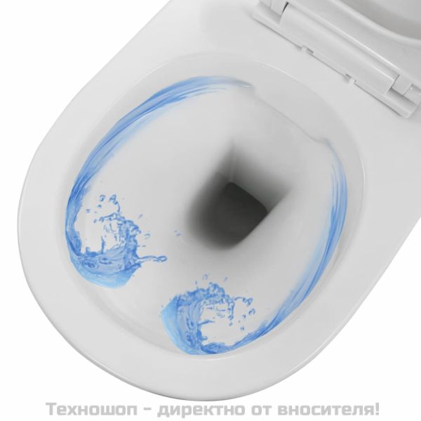 Окачена тоалетна чиния без ръб, керамична, бяла