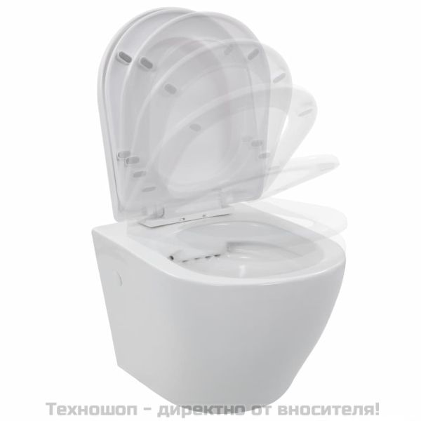 Окачена тоалетна чиния без ръб, керамична, бяла