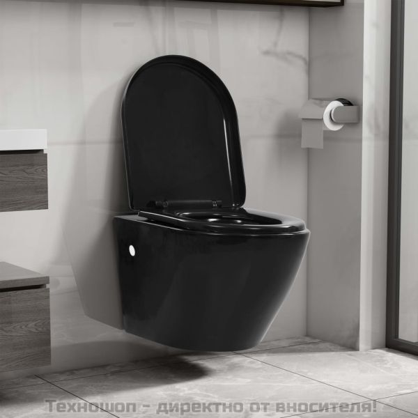 Окачена тоалетна чиния без ръб, керамична, черна