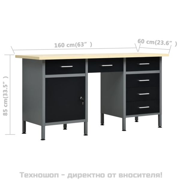 Работна маса, черна, 160x60x85 см, стомана