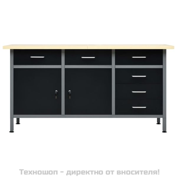 Работна маса, черна, 160x60x85 см, стомана