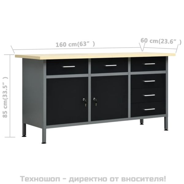 Работна маса, черна, 160x60x85 см, стомана