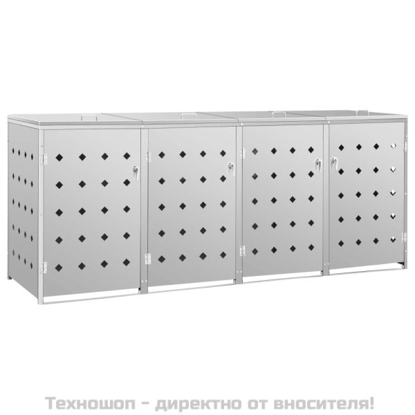 Четворен навес за кофа за смет 240 л, неръждаема стомана