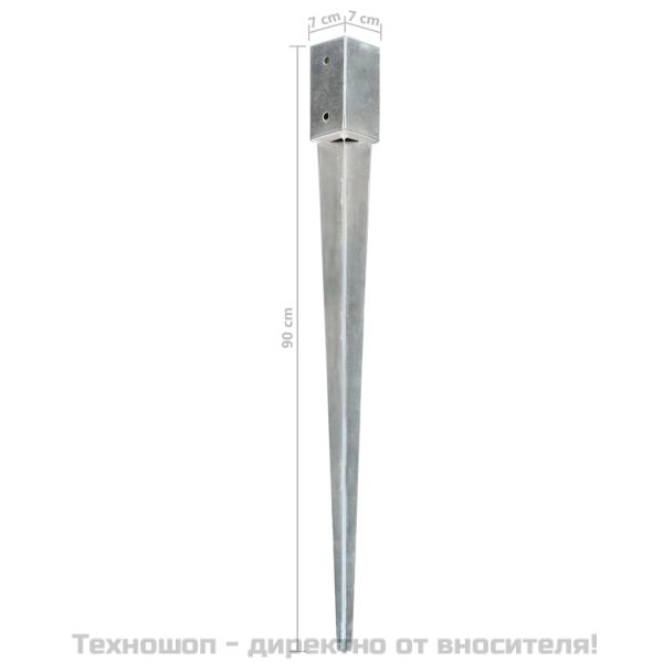 Заземителни колове 12 бр сребристи 7x7x90см поцинкована стомана