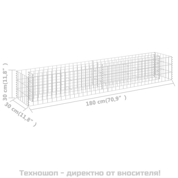 Габион повдигната леха, поцинкована стомана, 180x30x30 cм