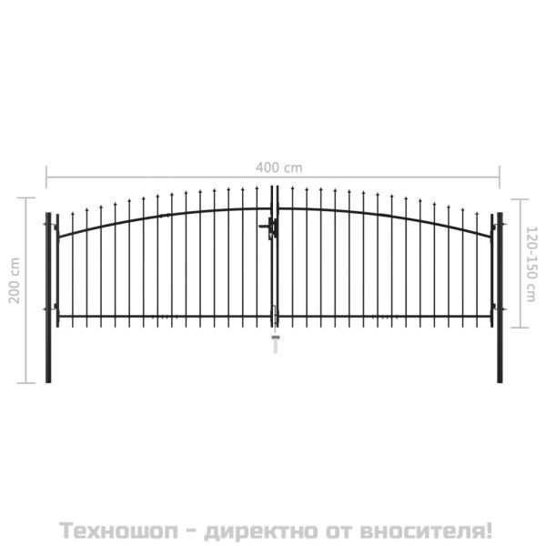 Двойна градинска врата със заострени върхове, 400x200 см