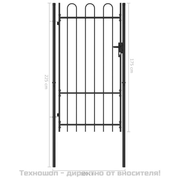 Оградна порта една врата арковиден връх стомана 1х1,75 м черна