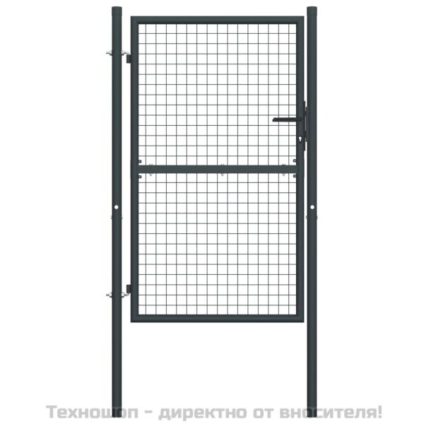 Мрежеста градинска врата, поцинкована стомана, 100x225 см, сива