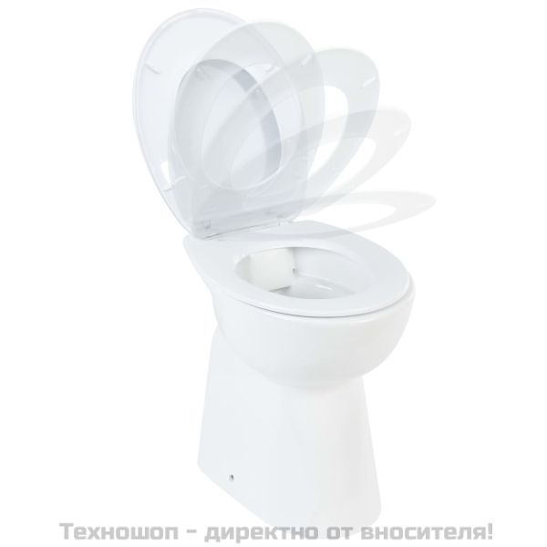 Тоалетна без ръбове, 7 см допълнителна височина, бавно затваряне, бяла керамика