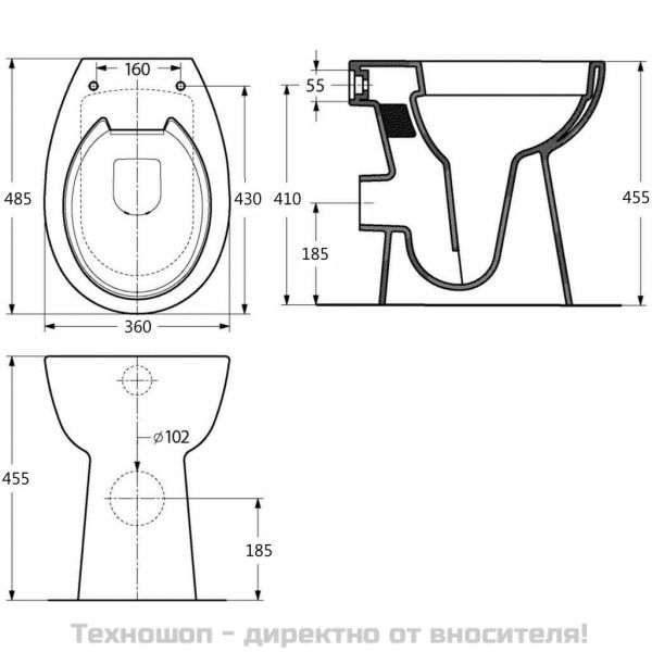 Тоалетна без ръбове, 7 см допълнителна височина, бавно затваряне, керамика черна