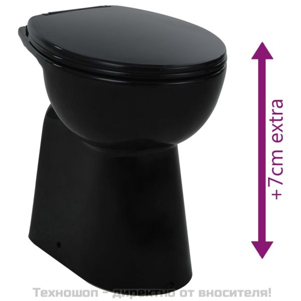 Тоалетна без ръбове, 7 см допълнителна височина, бавно затваряне, керамика черна