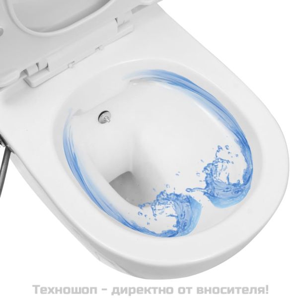 Окачена тоалетна чиния без ръб с функция биде, керамична, бяла