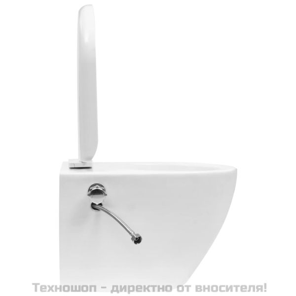 Окачена тоалетна чиния без ръб с функция биде, керамична, бяла