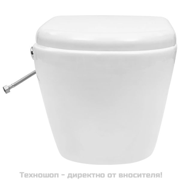 Окачена тоалетна чиния без ръб с функция биде, керамична, бяла