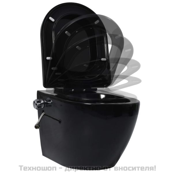 Окачена тоалетна чиния без ръб с функция биде, керамична, черна