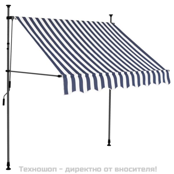 Ръчно прибиращ се сенник с LED, 200 см, синьо и бяло