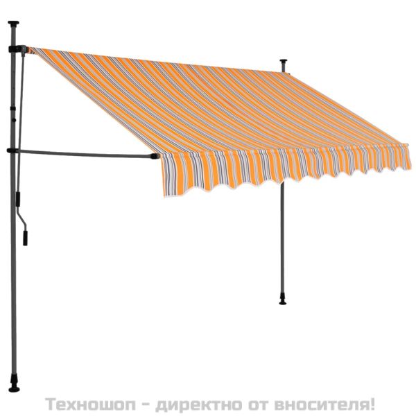 Ръчно прибиращ се сенник с LED, 300 см, жълто и синьо