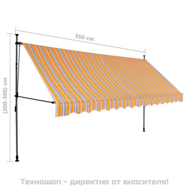 Ръчно прибиращ се сенник с LED, 350 см, жълто и синьо