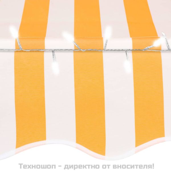 Ръчно прибиращ се сенник с LED, 150 см, бяло и оранжево