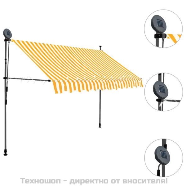 Ръчно прибиращ се сенник с LED, 300 см, бяло и оранжево