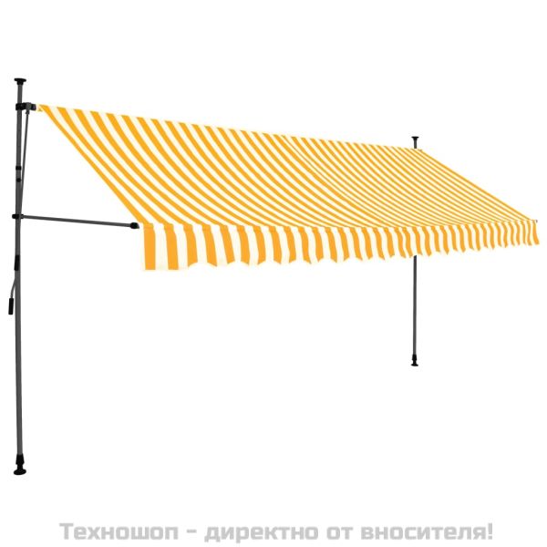 Ръчно прибиращ се сенник с LED, 400 см, бяло и оранжево