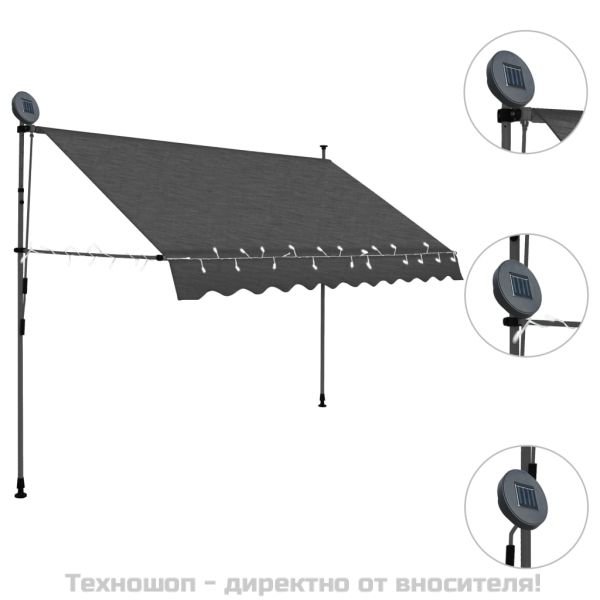 Ръчно прибиращ се сенник с LED, 300 см, антрацит