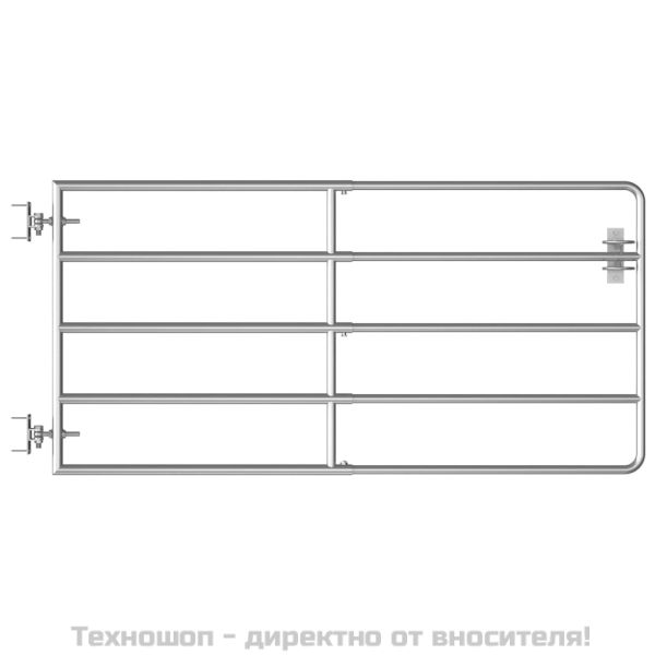 Оградна порта, 5 пръта, стомана, (95-170)x90 см, сребриста
