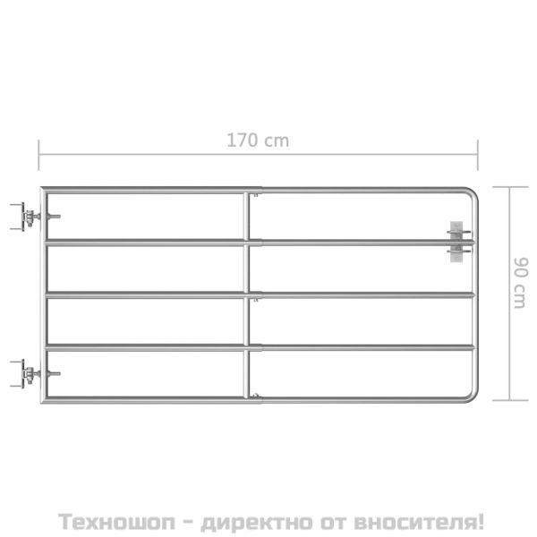 Оградна порта, 5 пръта, стомана, (95-170)x90 см, сребриста