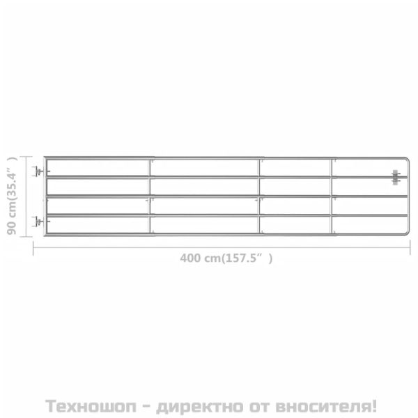 Оградна порта, 5 пръта, стомана, (150-400)x90 см, сребриста