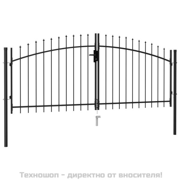 Оградна порта две врати с остри върхове стомана 3х1,25 м черна