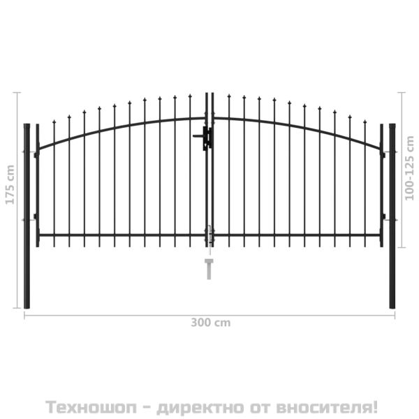 Оградна порта две врати с остри върхове стомана 3х1,25 м черна
