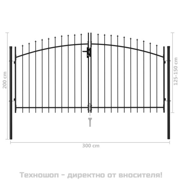 Оградна порта две врати с остри върхове стомана 3х1,5 м черна