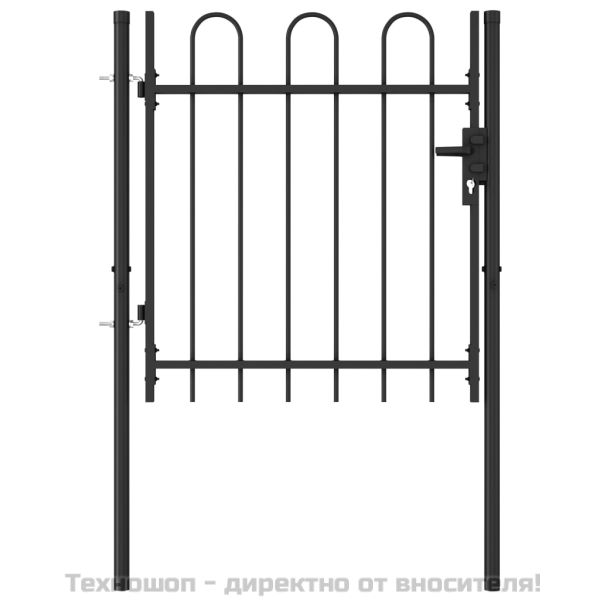 Оградна порта една врата арковидни върхове стомана 1х1 м черна