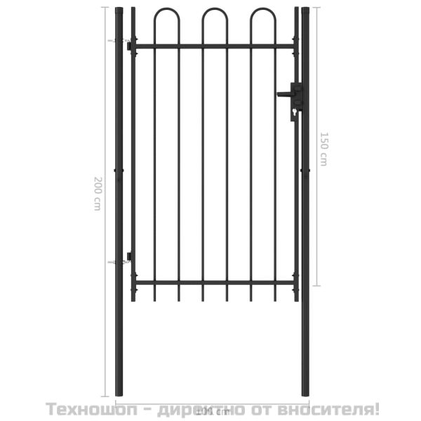 Оградна порта една врата арковиден връх стомана 1х1,5 м черна