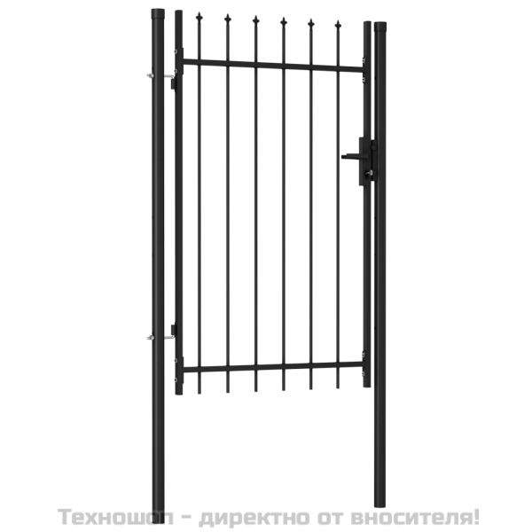 Оградна порта една врата с остри върхове стомана 1х1,5 м черна