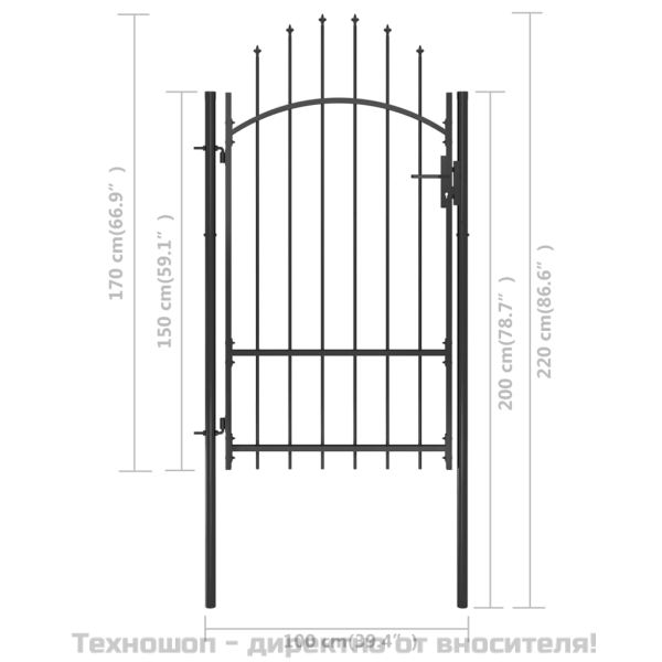 Градинска порта, стомана, 1x2,2 м, черна