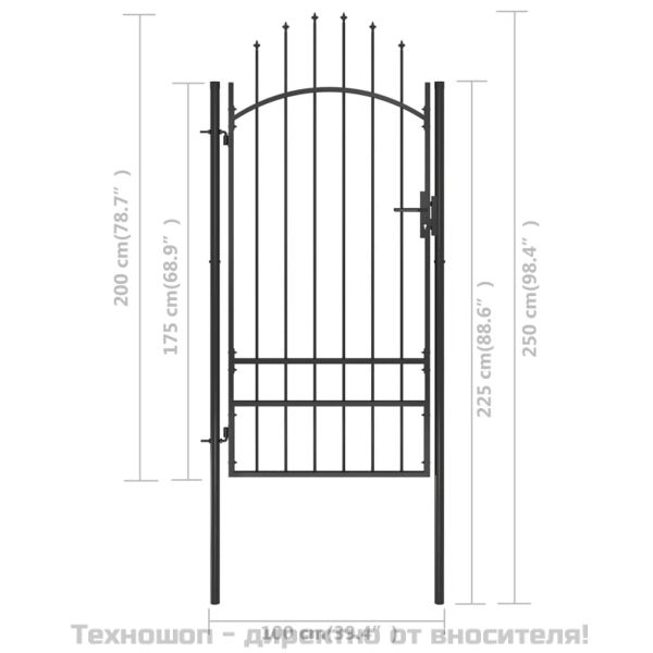 Градинска порта, стомана, 1x2,5 м, черна