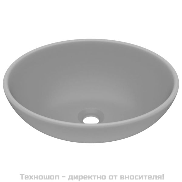 Луксозна овална мивка, матово светлосива, 40x33 см, керамика
