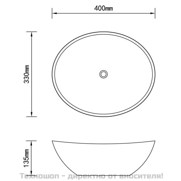 Луксозна овална мивка, матово светлосива, 40x33 см, керамика