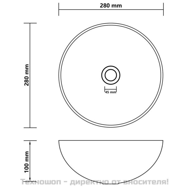 Керамична мивка за баня, тъмносива, кръгла