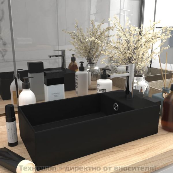 Мивка за баня с преливник, керамична, матово черна