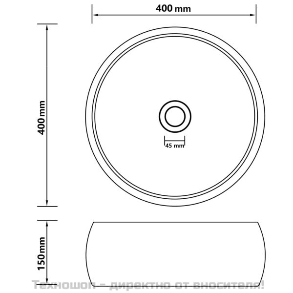 Луксозна кръгла мивка, матово светлосива, 40x15 см, керамика