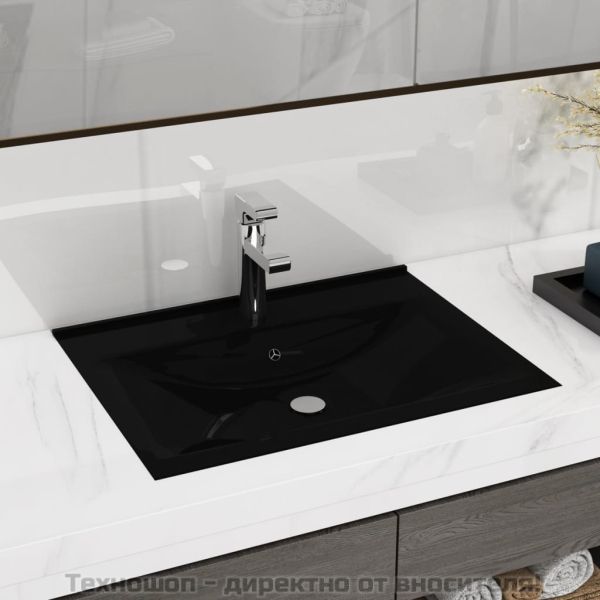 Луксозна мивка с отвор за кран черен мат 60x46 см керамика