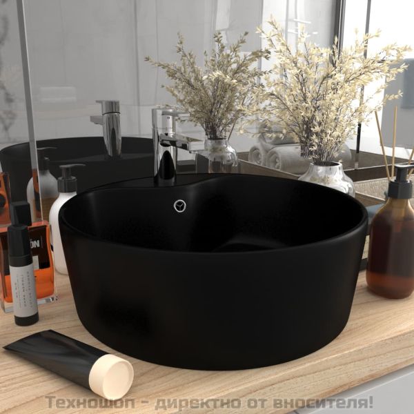 Луксозна мивка с преливник черен мат 36x13 см керамика