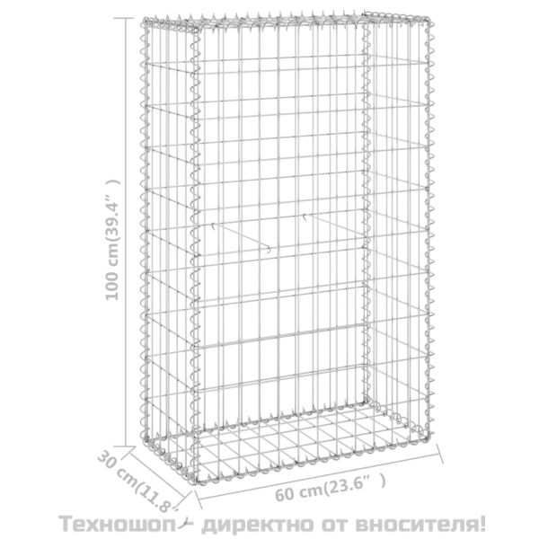 Габионна стена с капаци, поцинкована стомана, 60x30x100 см